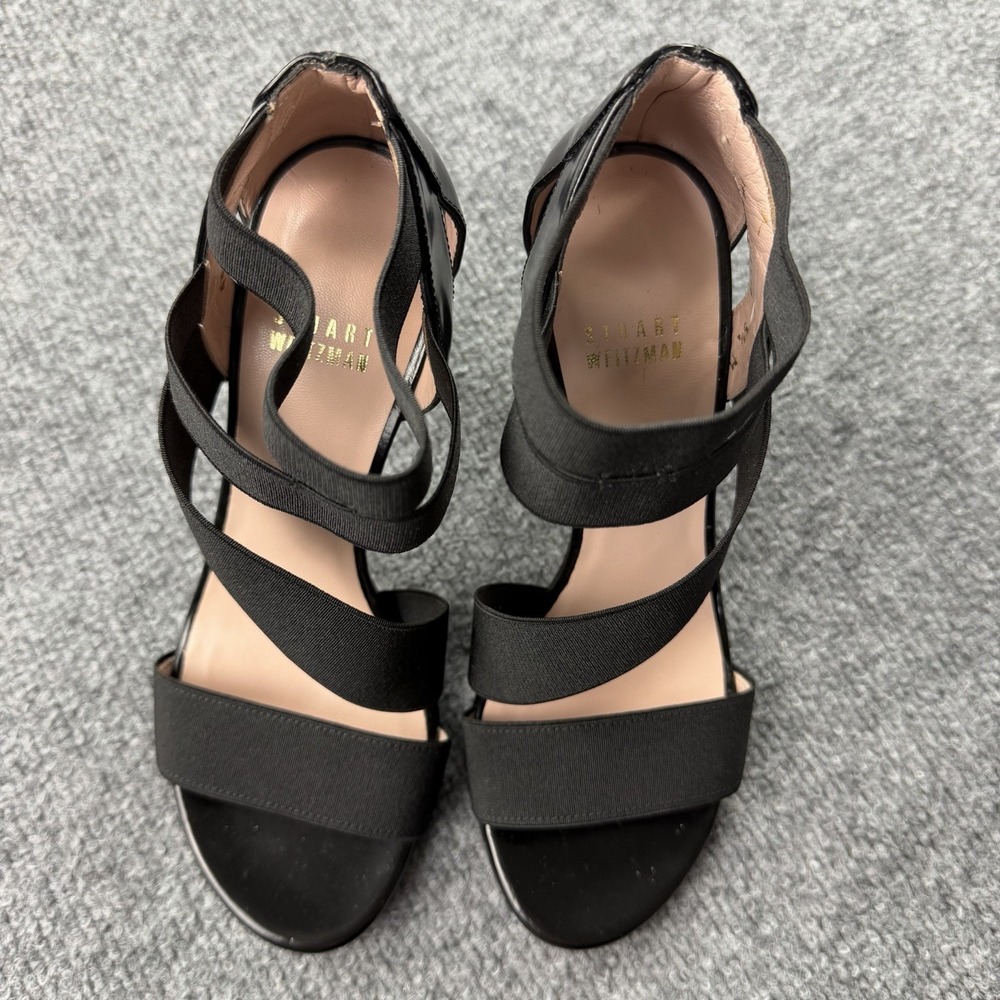 Stuart Weitzman Black Patent Leather Elastic Strap Heels Size 7M - Picture 2 of 6